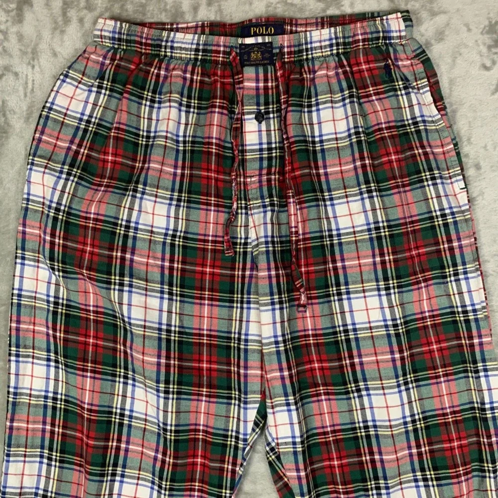 Polo Ralph Lauren Tartan Plaid Pajama Pants Mens M Red Green Cotton Pony Lounge